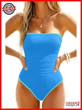 Tummy Control One Piece Swimsuit Strapless Bandeau Halter Bathing Suit